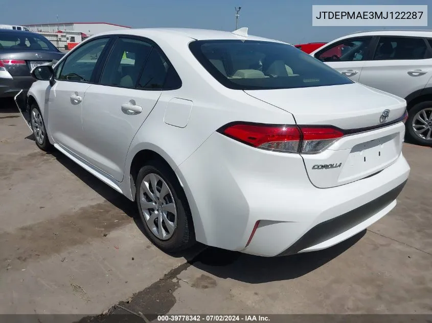 2021 Toyota Corolla Le VIN: JTDEPMAE3MJ122287 Lot: 39778342