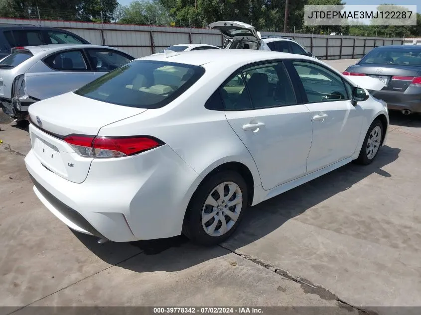 2021 Toyota Corolla Le VIN: JTDEPMAE3MJ122287 Lot: 39778342