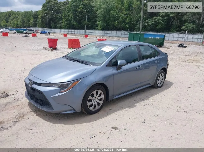 2021 Toyota Corolla Le VIN: 5YFEPMAE7MP168796 Lot: 39796228