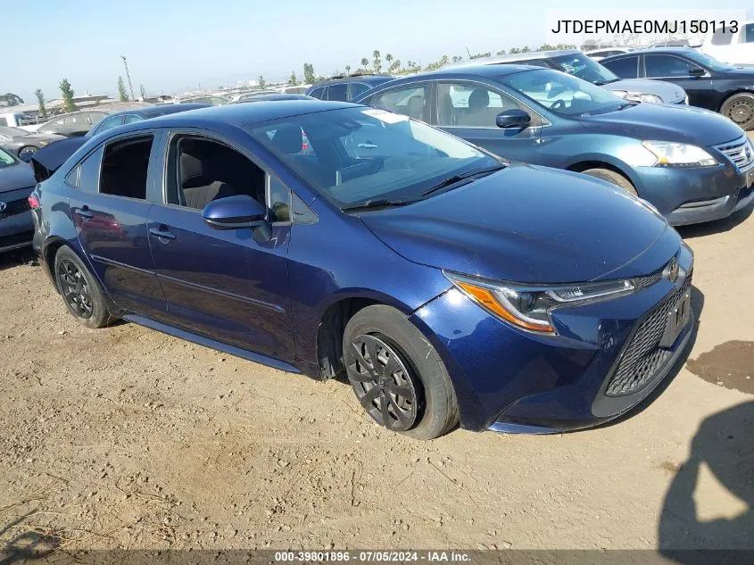 2021 Toyota Corolla Le VIN: JTDEPMAE0MJ150113 Lot: 39801896