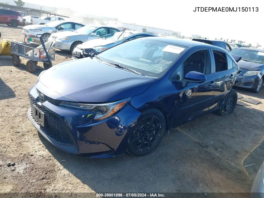 2021 Toyota Corolla Le VIN: JTDEPMAE0MJ150113 Lot: 39801896