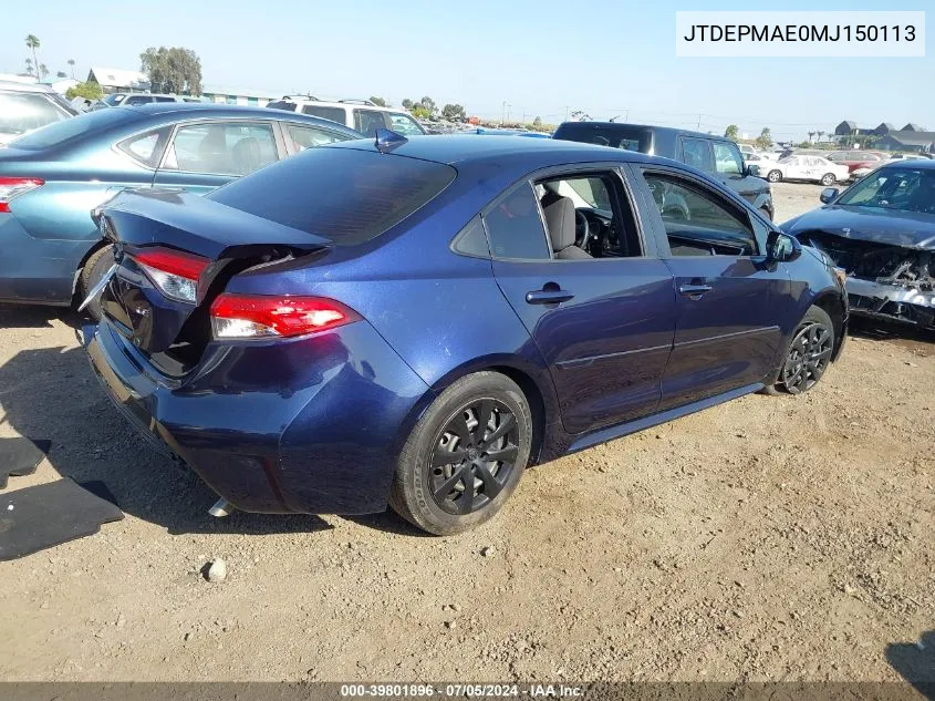 2021 Toyota Corolla Le VIN: JTDEPMAE0MJ150113 Lot: 39801896