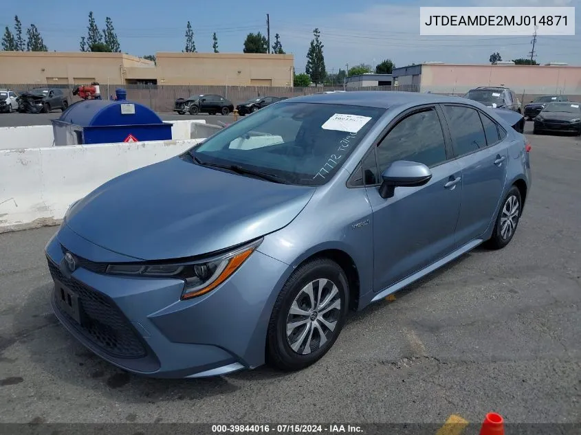 2021 Toyota Corolla Hybrid Le VIN: JTDEAMDE2MJ014871 Lot: 39844016