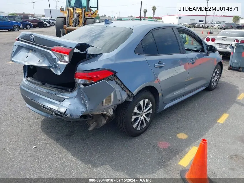 2021 Toyota Corolla Hybrid Le VIN: JTDEAMDE2MJ014871 Lot: 39844016