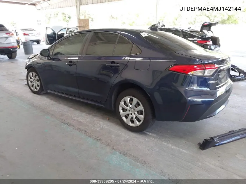 2021 Toyota Corolla Le VIN: JTDEPMAE4MJ142144 Lot: 73672184