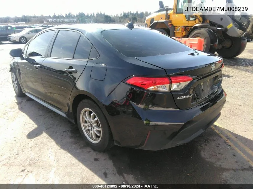 2021 Toyota Corolla Hybrid Le VIN: JTDEAMDE7MJ008239 Lot: 40124892