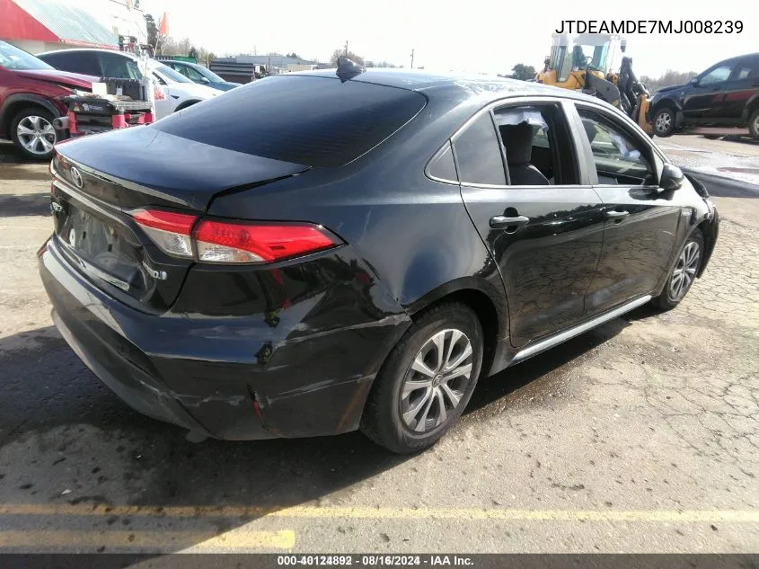 2021 Toyota Corolla Hybrid Le VIN: JTDEAMDE7MJ008239 Lot: 40124892