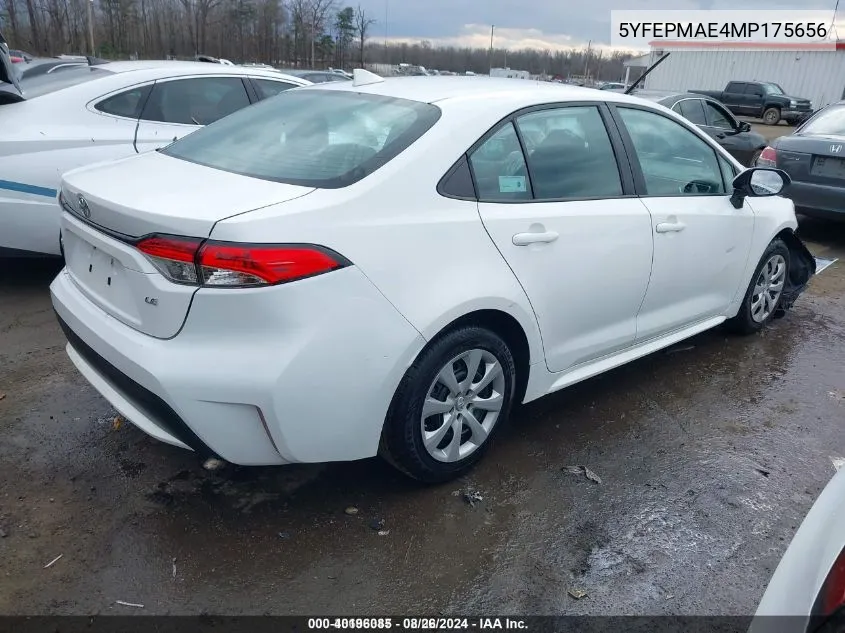 2021 Toyota Corolla Le VIN: 5YFEPMAE4MP175656 Lot: 40196085