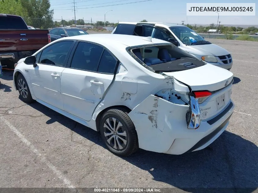 2021 Toyota Corolla Hybrid Le VIN: JTDEAMDE9MJ005245 Lot: 40211045