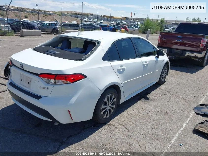 2021 Toyota Corolla Hybrid Le VIN: JTDEAMDE9MJ005245 Lot: 40211045