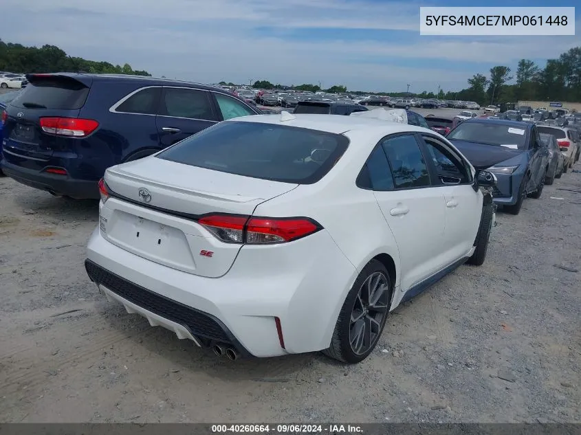 2021 Toyota Corolla Se VIN: 5YFS4MCE7MP061448 Lot: 40260664