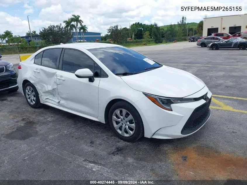 2021 Toyota Corolla Le VIN: 5YFEPMAE5MP265155 Lot: 40274445