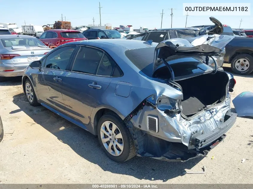 2021 Toyota Corolla Le VIN: 00JTDEPMAE6MJ1182 Lot: 40288981