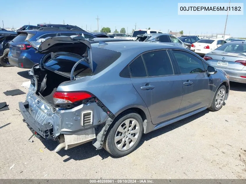 2021 Toyota Corolla Le VIN: 00JTDEPMAE6MJ1182 Lot: 40288981