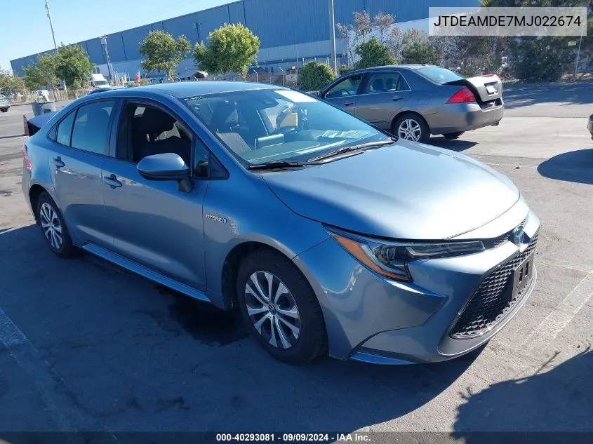 2021 Toyota Corolla Hybrid Le VIN: JTDEAMDE7MJ022674 Lot: 40293081