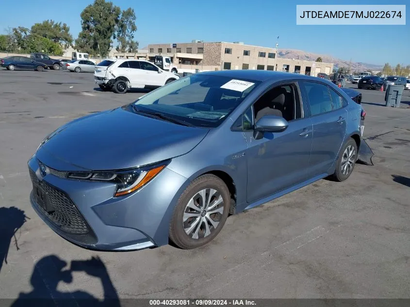 2021 Toyota Corolla Hybrid Le VIN: JTDEAMDE7MJ022674 Lot: 40293081