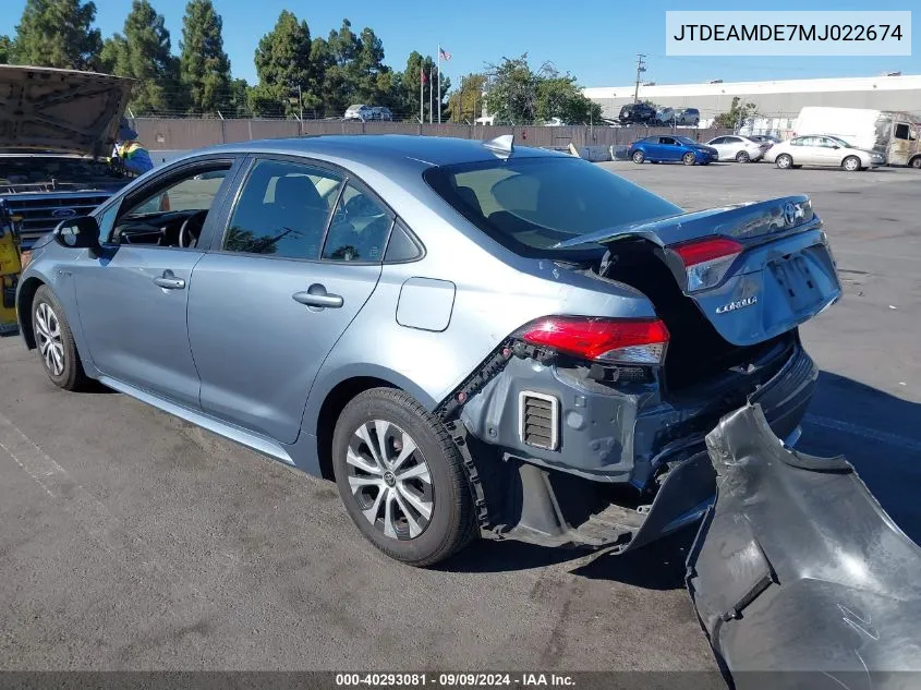 JTDEAMDE7MJ022674 2021 Toyota Corolla Hybrid Le