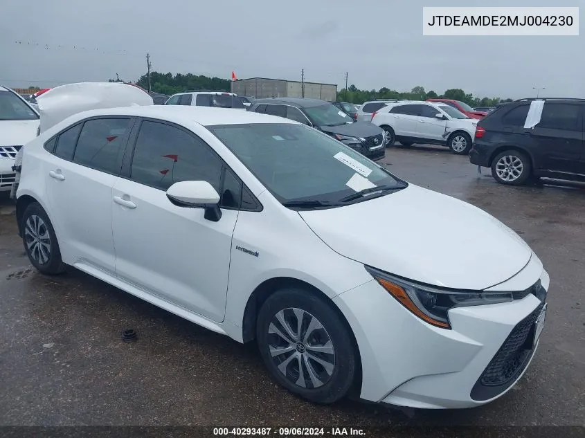 2021 Toyota Corolla Hybrid Le VIN: JTDEAMDE2MJ004230 Lot: 40293487