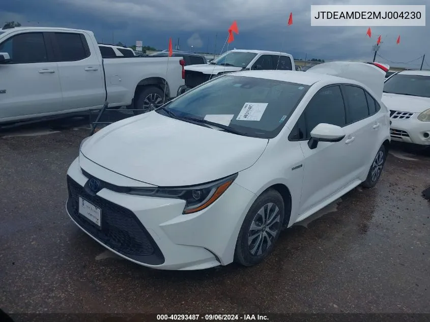 2021 Toyota Corolla Hybrid Le VIN: JTDEAMDE2MJ004230 Lot: 40293487