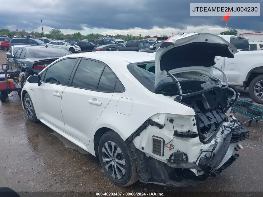 2021 Toyota Corolla Hybrid Le VIN: JTDEAMDE2MJ004230 Lot: 40293487