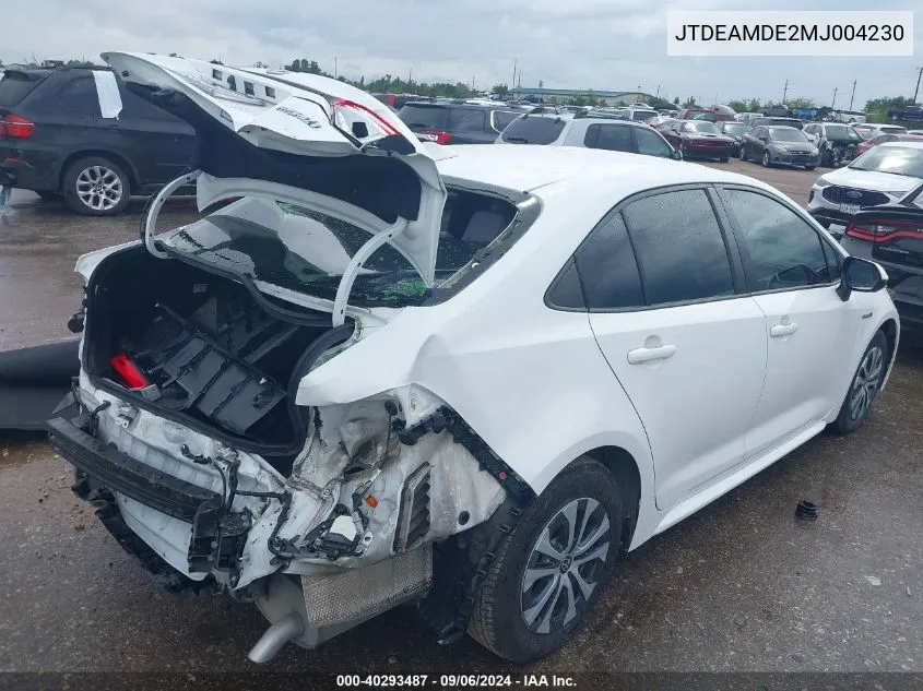 2021 Toyota Corolla Hybrid Le VIN: JTDEAMDE2MJ004230 Lot: 40293487