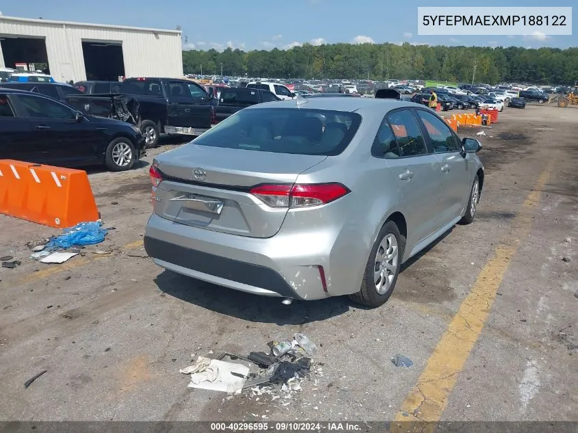 2021 Toyota Corolla Le VIN: 5YFEPMAEXMP188122 Lot: 40296595