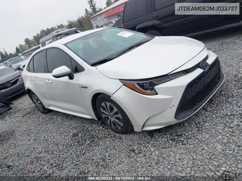 2021 Toyota Corolla Hybrid Le VIN: JTDEAMDE2MJ033727 Lot: 40298232