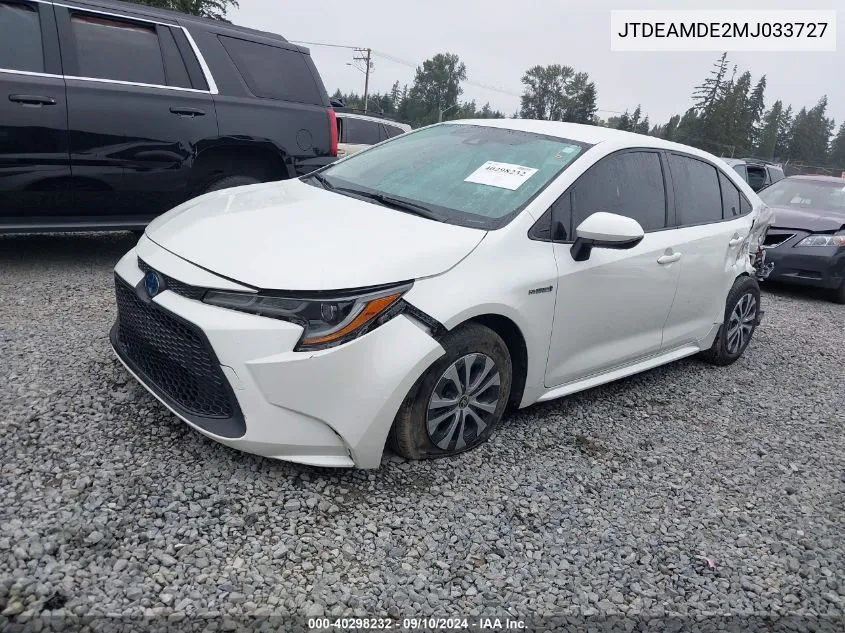 2021 Toyota Corolla Hybrid Le VIN: JTDEAMDE2MJ033727 Lot: 40298232