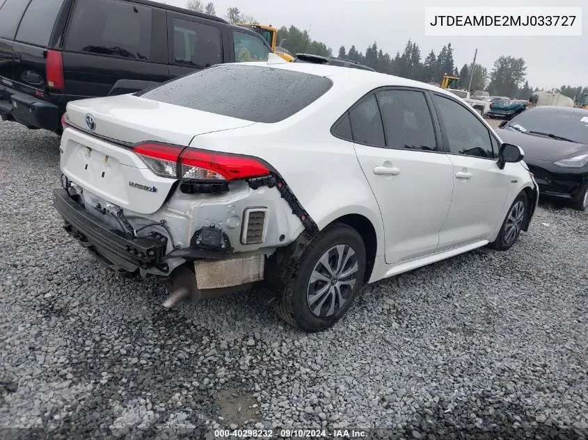 2021 Toyota Corolla Hybrid Le VIN: JTDEAMDE2MJ033727 Lot: 40298232