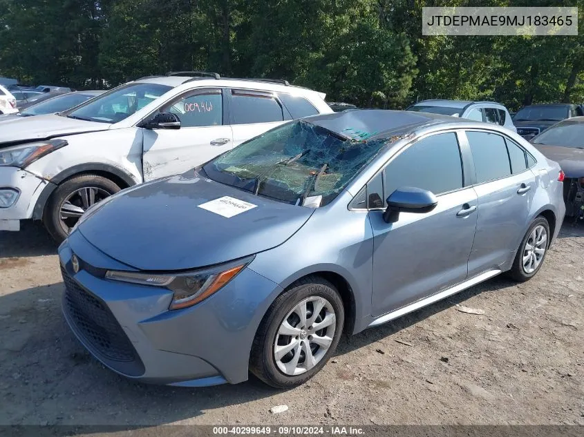 2021 Toyota Corolla Le VIN: JTDEPMAE9MJ183465 Lot: 40299649