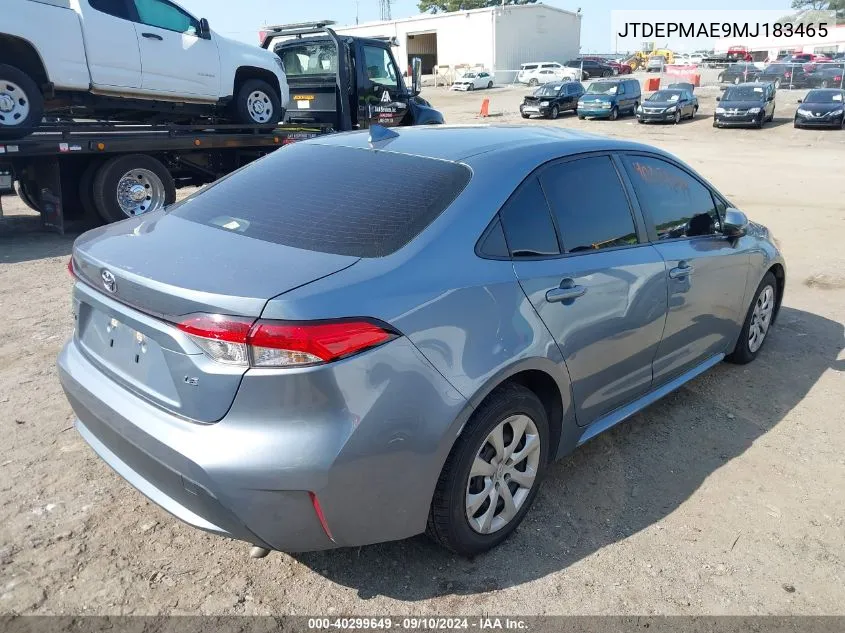 2021 Toyota Corolla Le VIN: JTDEPMAE9MJ183465 Lot: 40299649