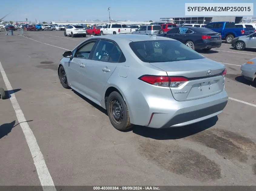 2021 Toyota Corolla Le VIN: 5YFEPMAE2MP250015 Lot: 40300384