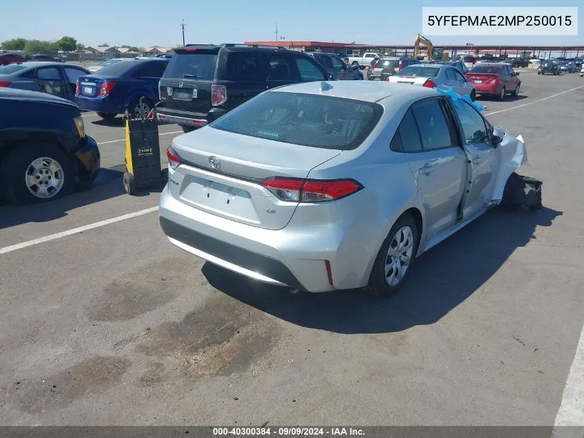 2021 Toyota Corolla Le VIN: 5YFEPMAE2MP250015 Lot: 40300384