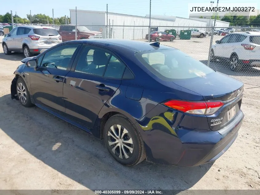 2021 Toyota Corolla Hybrid Le VIN: JTDEAMDE2MJ003272 Lot: 40305099