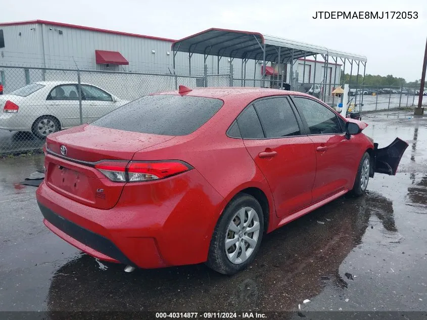 2021 Toyota Corolla Le VIN: JTDEPMAE8MJ172053 Lot: 40314877