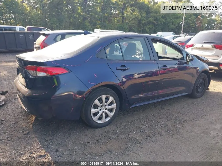 2021 Toyota Corolla Le VIN: JTDEPMAE3MJ169075 Lot: 40315917