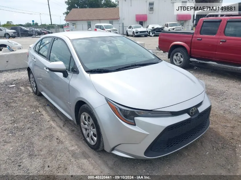 2021 Toyota Corolla Le VIN: JTDEPMAE7MJ149881 Lot: 40320441