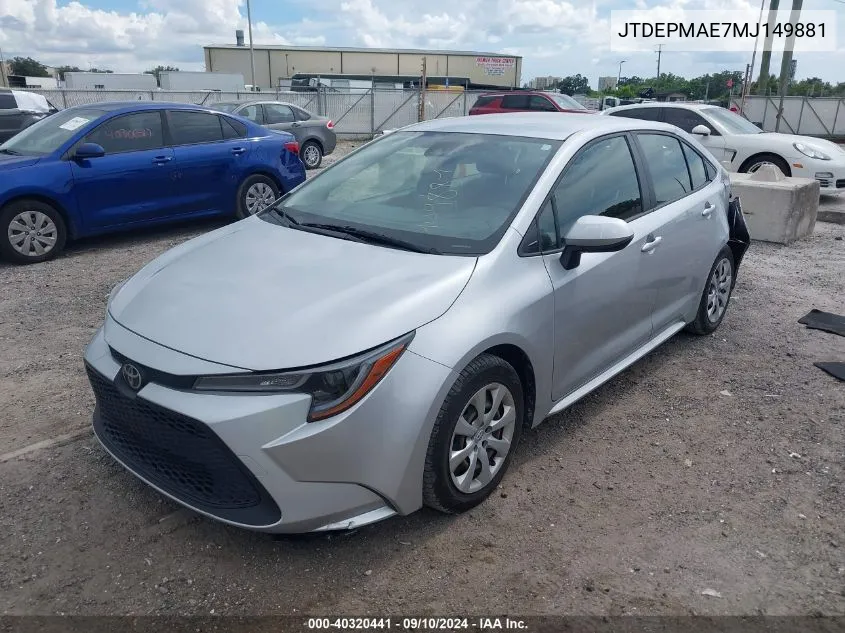 2021 Toyota Corolla Le VIN: JTDEPMAE7MJ149881 Lot: 40320441