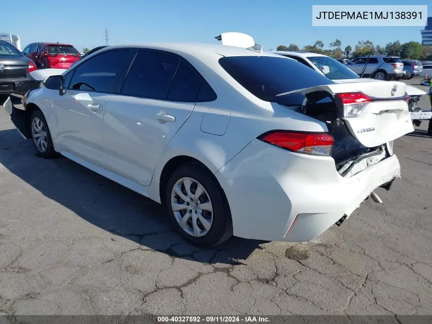 JTDEPMAE1MJ138391 2021 Toyota Corolla Le