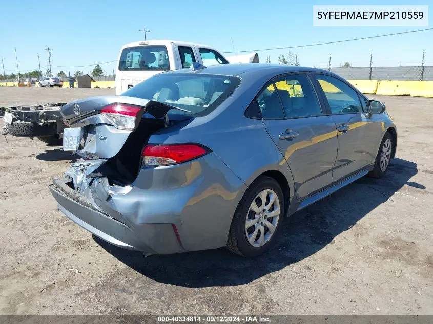 2021 Toyota Corolla Le VIN: 5YFEPMAE7MP210559 Lot: 40334814