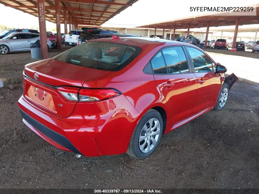 2021 Toyota Corolla Le VIN: 5YFEPMAE2MP229259 Lot: 40339767