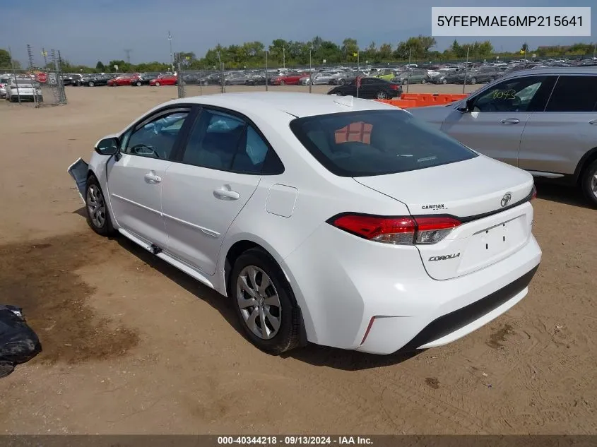 2021 Toyota Corolla Le VIN: 5YFEPMAE6MP215641 Lot: 40344218