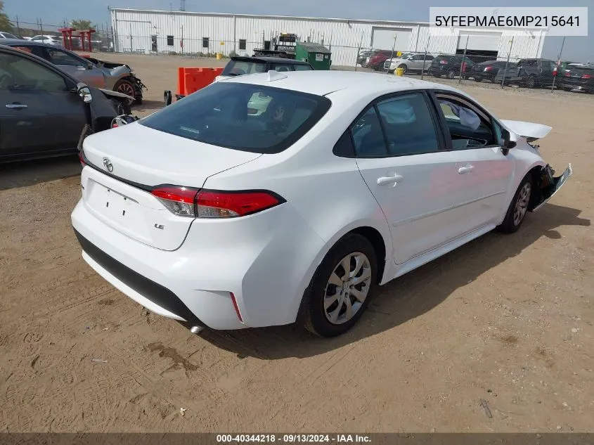 2021 Toyota Corolla Le VIN: 5YFEPMAE6MP215641 Lot: 40344218