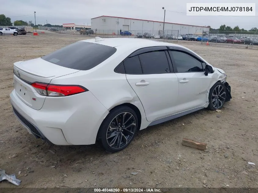 2021 Toyota Corolla Se VIN: JTDP4MCE4MJ078184 Lot: 40346260