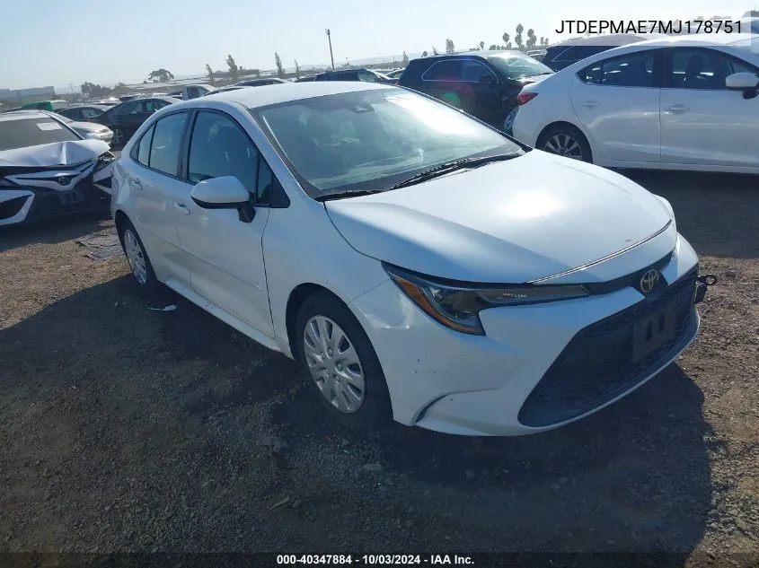 JTDEPMAE7MJ178751 2021 Toyota Corolla Le