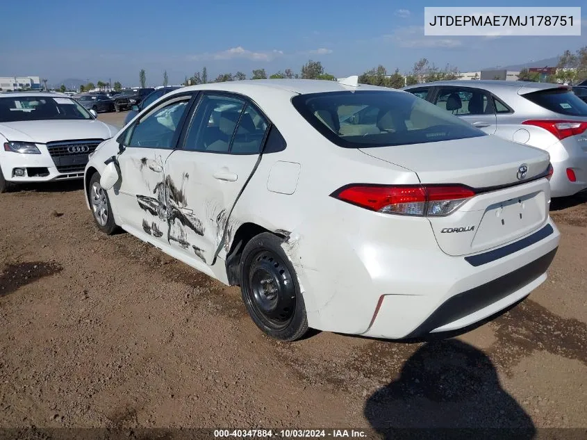 JTDEPMAE7MJ178751 2021 Toyota Corolla Le