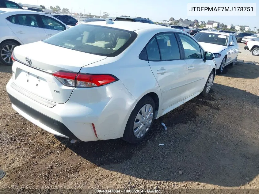 JTDEPMAE7MJ178751 2021 Toyota Corolla Le