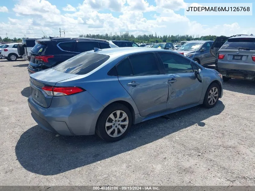 2021 Toyota Corolla Le VIN: JTDEPMAE6MJ126768 Lot: 40352186