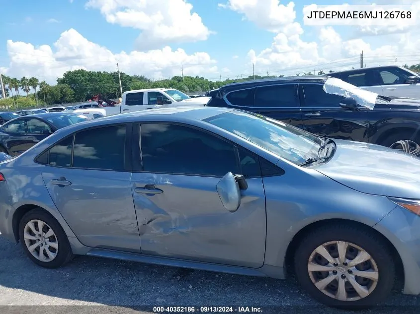 2021 Toyota Corolla Le VIN: JTDEPMAE6MJ126768 Lot: 40352186