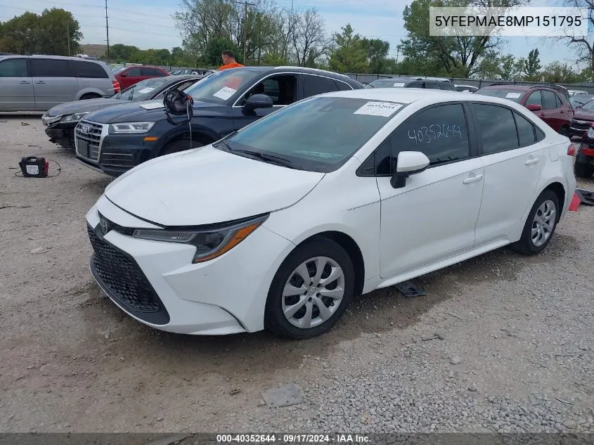 2021 Toyota Corolla Le VIN: 5YFEPMAE8MP151795 Lot: 40352644